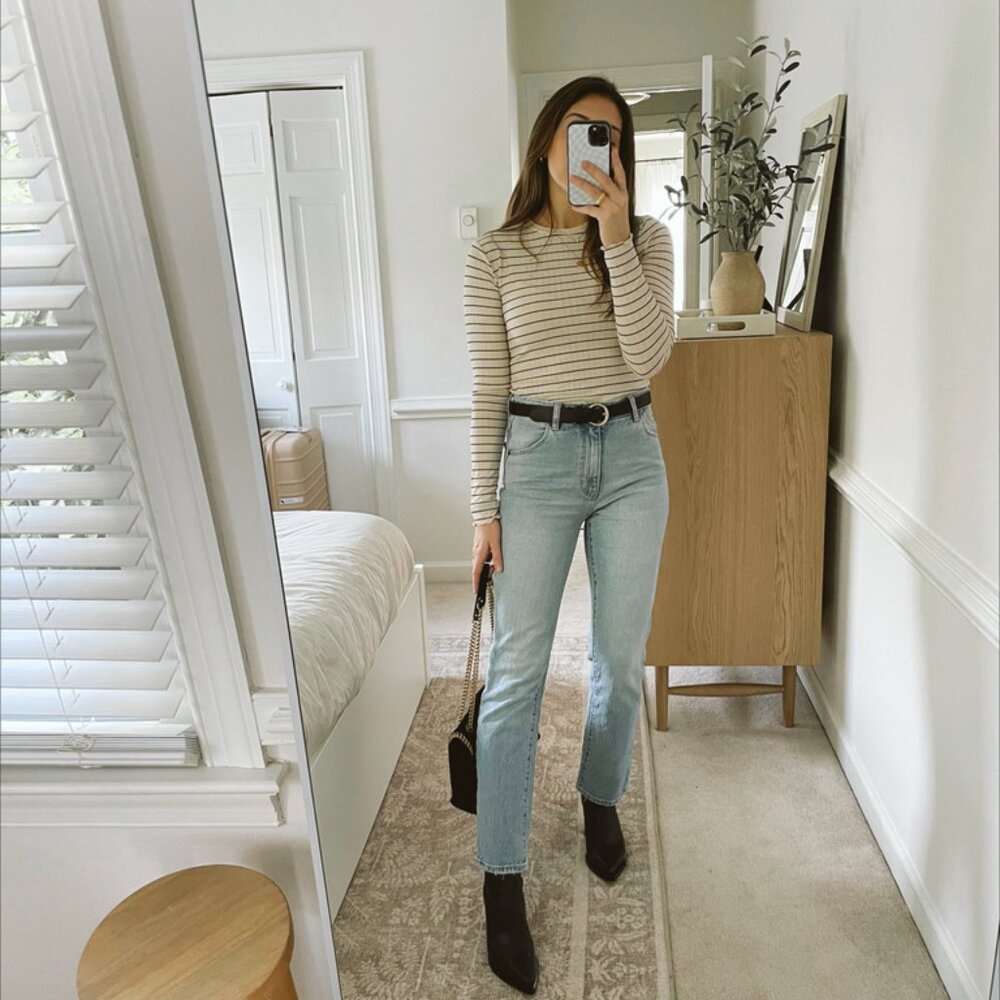 MANGO Striped Long Sleeve Sheer Top (M)